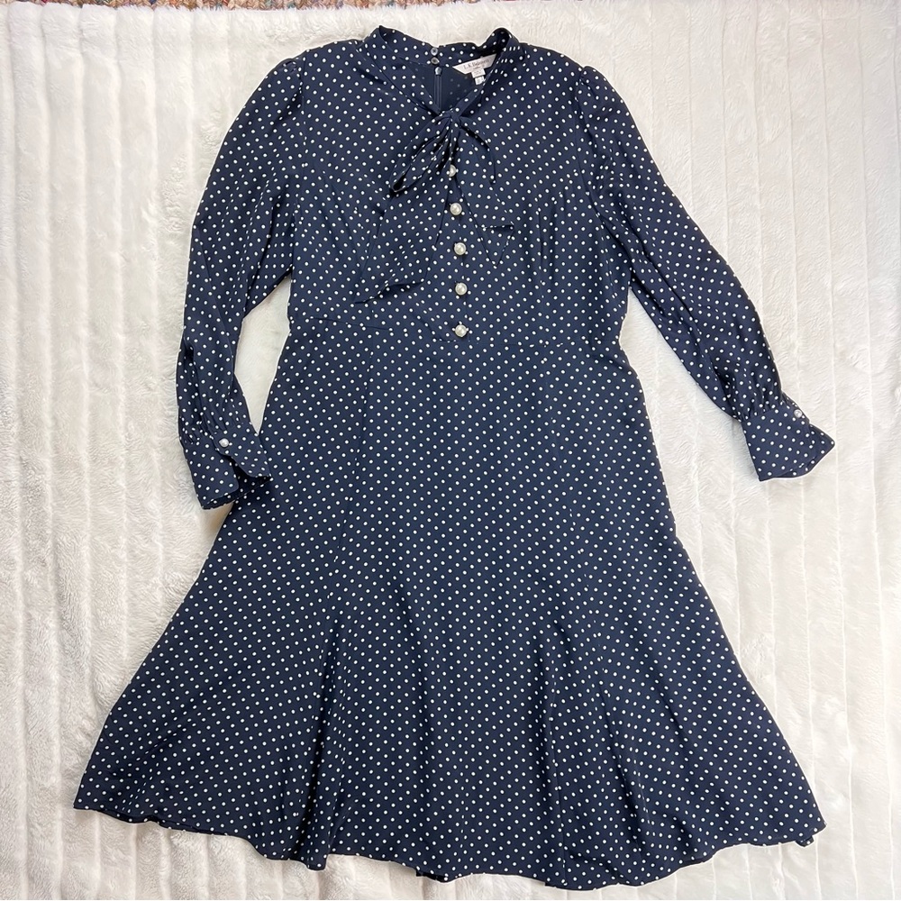 LK BENNETT navy white polka dot silk Mortimer dress in Sloane Blue - Picture 7 of 10